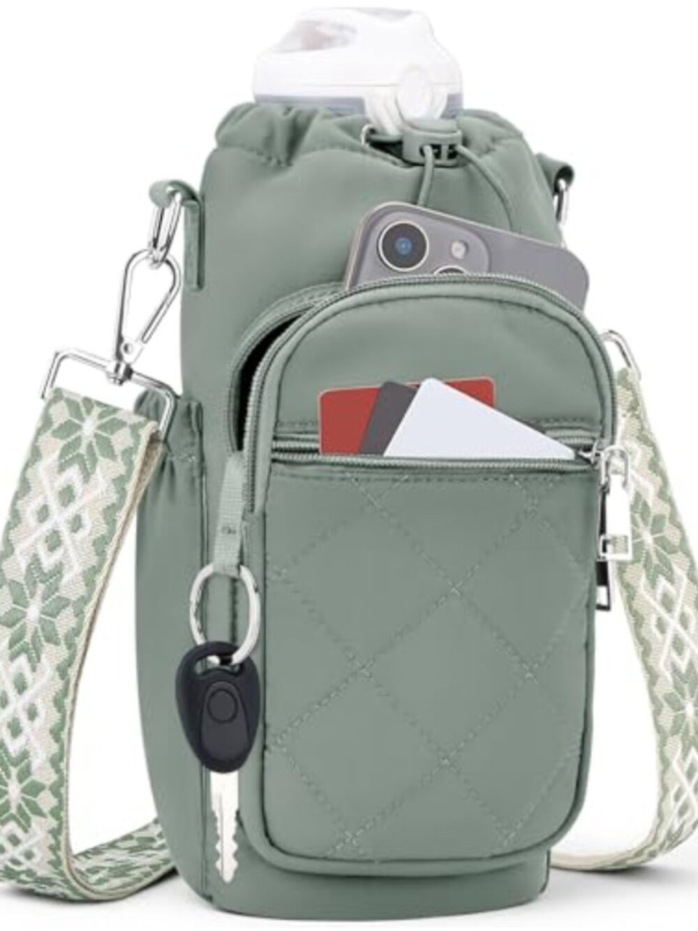 Insulated Water Bottle Carrier Crossbody Bag with Phone Pocket RFID Nylon